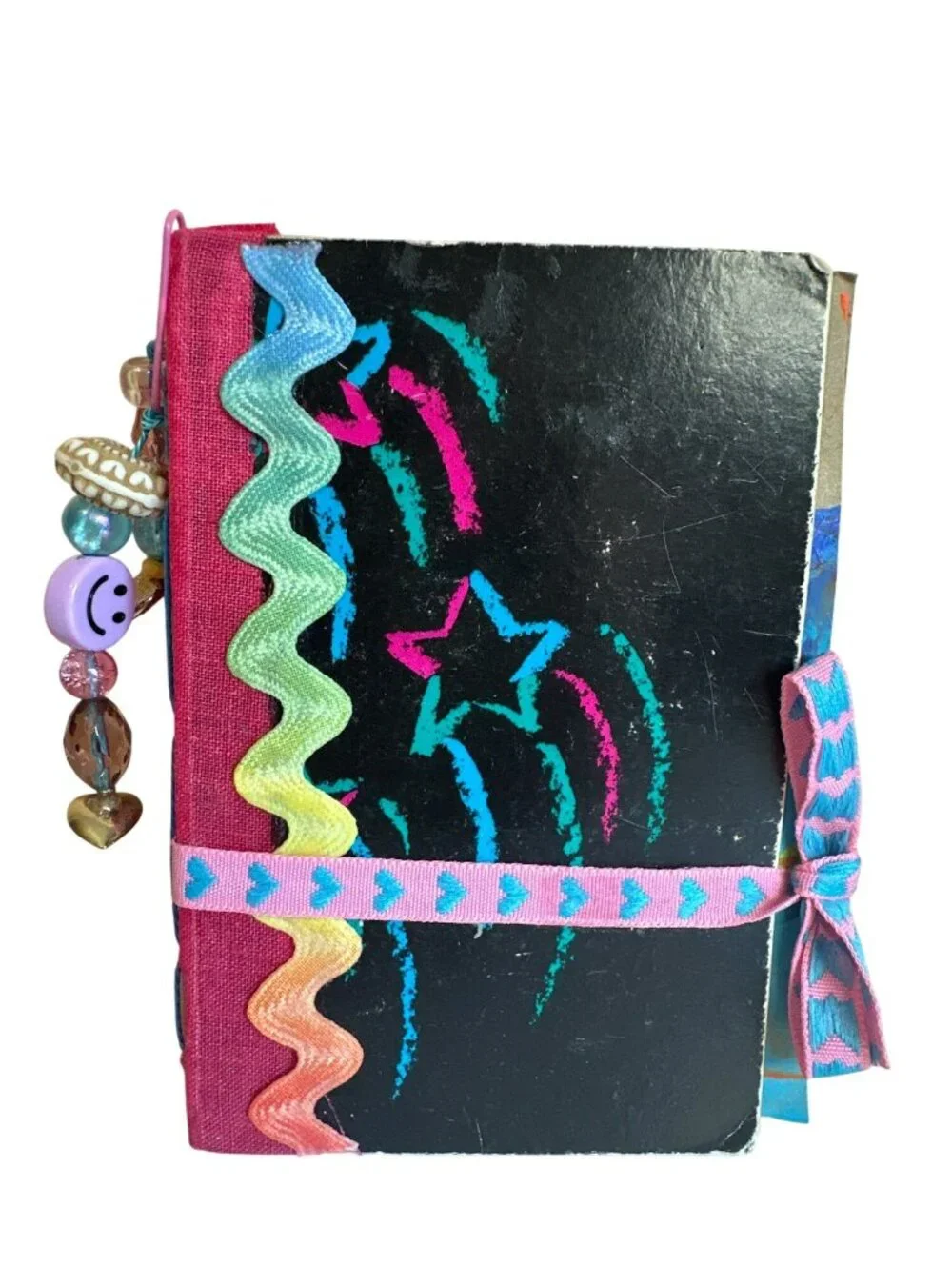 Handmade Junk Journal Beaded Charm Ribbon Closure 80s 90s Nostalgia Inner Child